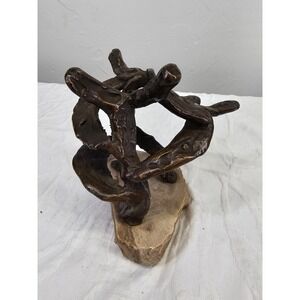 Abstract Bronze Organic Sculpture  Natural Stone Base 1920s Art Deco Style